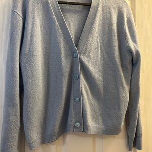 100% Cashmere Light Blue Cardigan Sweater